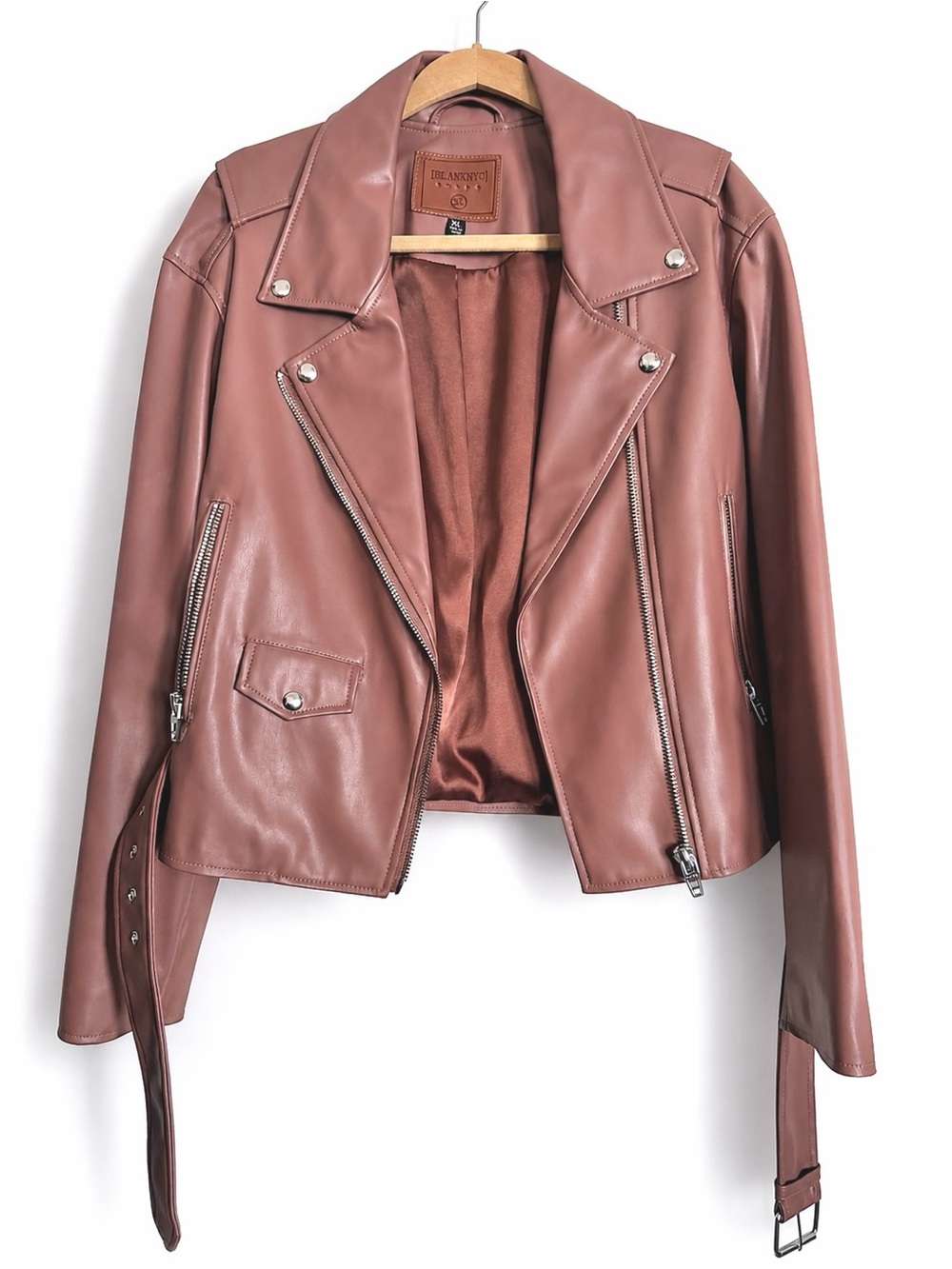 BlankNYC Ride Off Moto Jacket XL Dusty Rose Vegan Leather Cropped NWOT - Picture 4 of 10
